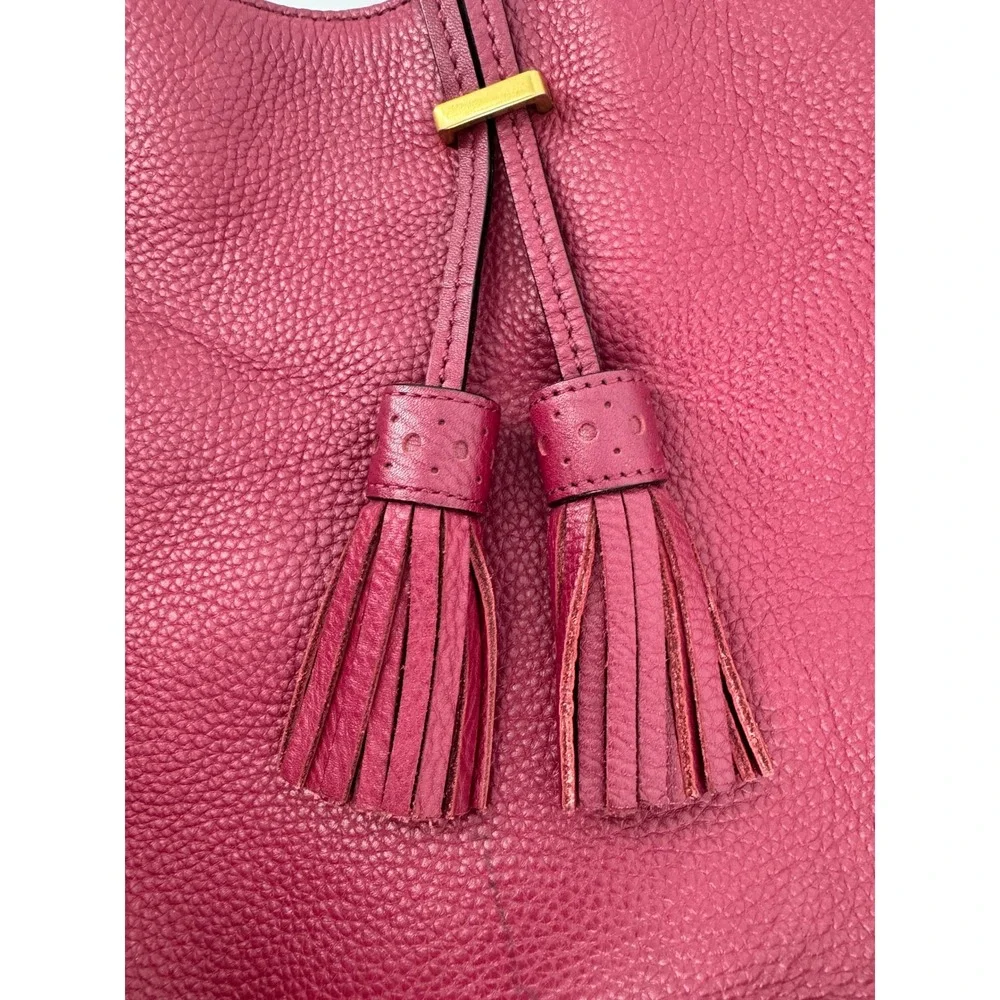 Kate Spade Hobo Bag Women Fuchsia Pebbled Leather‎ Tassel Perforated PXRU5600